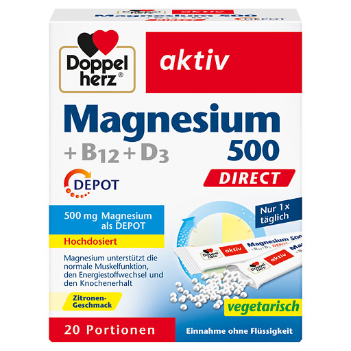 DOPPELHERZ Magnesium 500+B12+D3 Depot DIRECT Pell. 20 St  